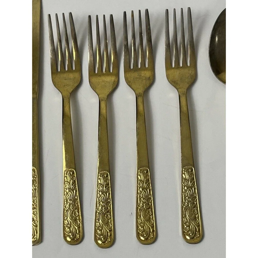 Gold Plated Flatware Vintage Silverware Japan‎ Mid Century Replacement 11 Pc MCM